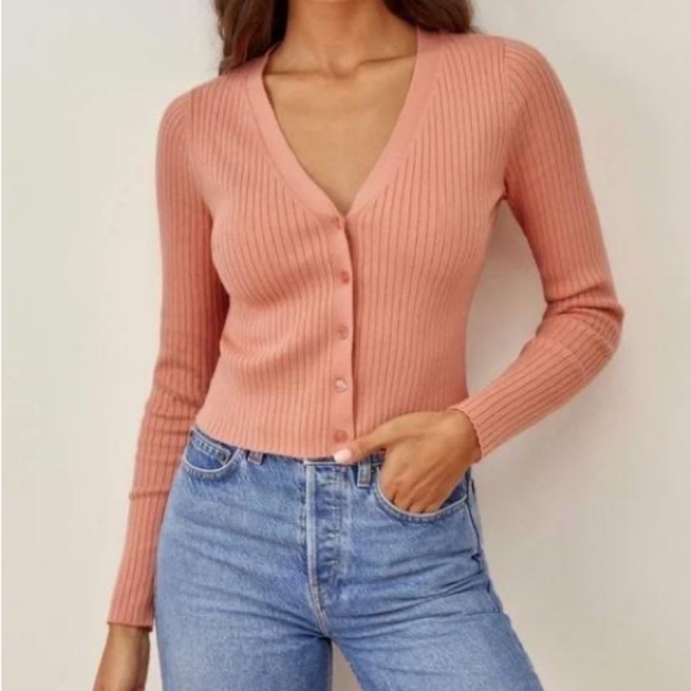 Gilda Ribbed V-Neck Cardigan by Reformation